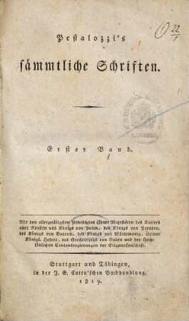Pestalozzi's sämmtliche Schriften, 1. Lienhard und Gertrud ; Theil 1 : ein Buch für das Volk