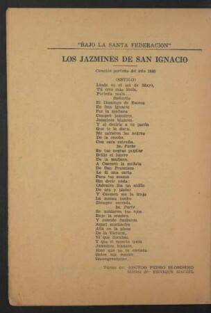 Los jazmines de San Ignacio : Canción porteña del año 1840. (Estilo)