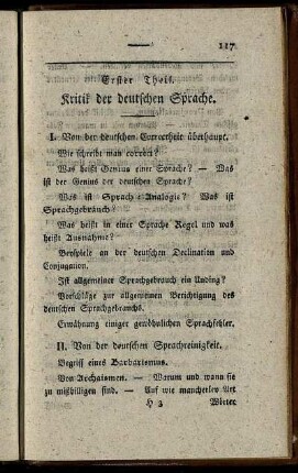 Erster Theil. Kritik der deutschen Sprache.
