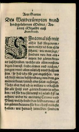 Artzt Garten Des Weitberümpten unnd hochgelehrten Medici/ Antonii Mizaldi auß Franckreich.