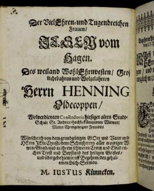 Der Viel Ehren- und Tugendreichen Frauen/ Ilsen vom Hagen [...]