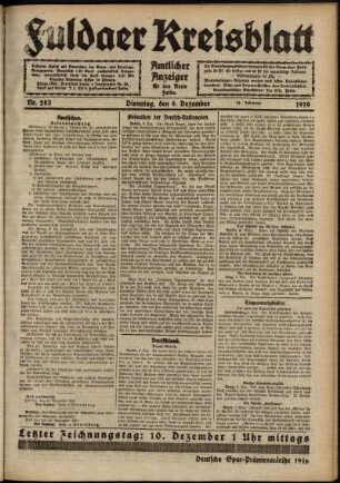 Ausgabe vom Dienstag, den 09. Dezember 1919.