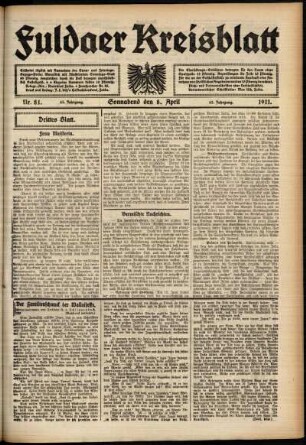 Dritte Ausgabe vom Samstag, den 08. April 1911.