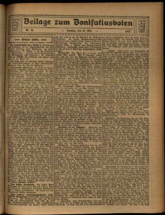 Zweite Ausgabe vom Sonntag, den 22. Mai 1927.