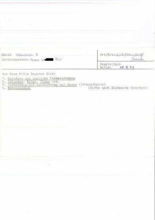 Karteikarte mit Grundriss und Details zur Nutzung