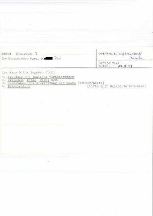 Karteikarte mit Grundriss und Details zur Nutzung