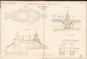 Straßenbrücke Köln-Deutz Schinkelwettbewerb 1892: Landpfeiler am Kölner Ufer. Ansichten, Schnitte 1:100