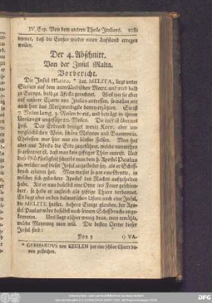 Der 4. Abschnitt. Von der Insul Malta.