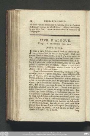 XXVII. Dialogue. Vingt & septième Journée.
