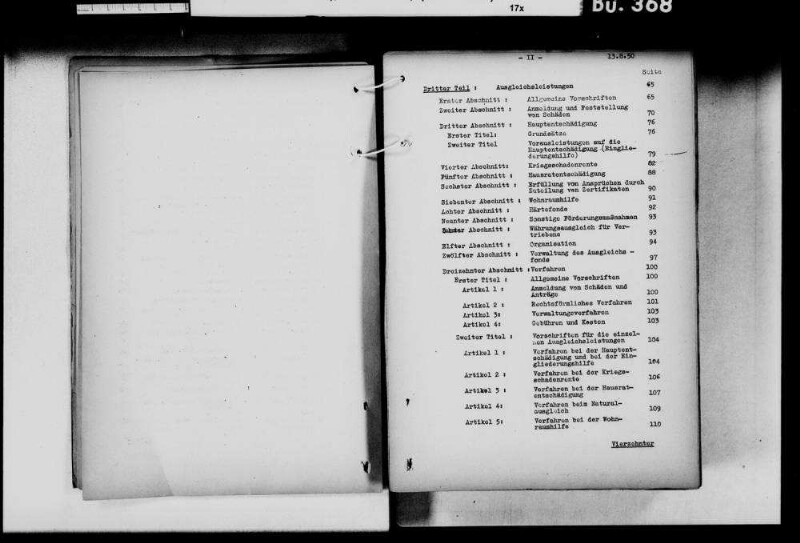 Entwurf (13. August 1950) eines Bundesgesetzes über einen allgemeinen Lastenausgleich und Stellungnahme zu den Anregungen des "Unkeler Kreises" (25. August 1950)