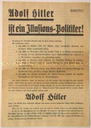 Programmatischer Wahlaufruf der Nationalsozialisten zur Unterstützung von Adolf Hitler - gegen Vorwurf der "Illusionspolitik" von Seiten der "Novemberparteien"