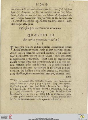 Quaestio III: An dentur qualitates occultae?