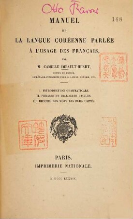 Manuel de la langue coreanne parlée à l'usage des français