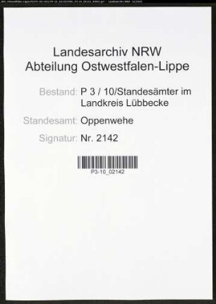 Sterberegister Standesamt Oppenwehe