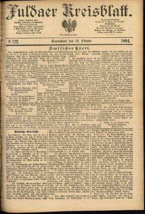 Erste Ausgabe vom Samstag, den 13. Oktober 1894.