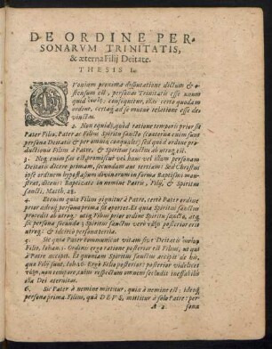 De Ordine Personarum Trinitatis, & aeterna Filii Deitate.
