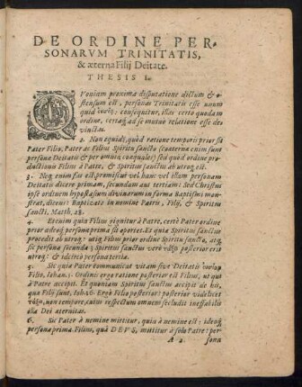 De Ordine Personarum Trinitatis, & aeterna Filii Deitate.