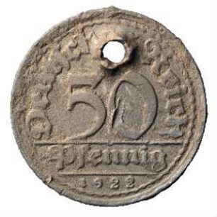 Fundmünze, 50 Pfennig, 1922