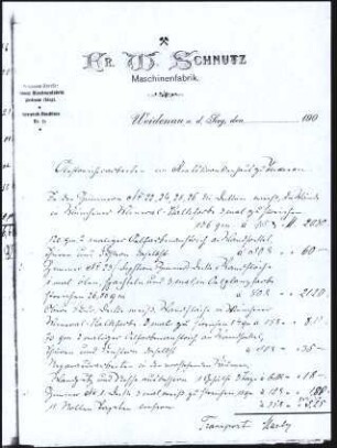 Firmenbriefkopf Schnutz, Hr. W., Maschinenfabrk, Weidenau an der Sieg