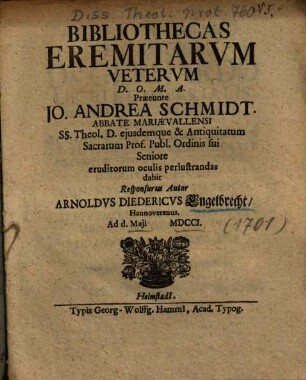 Bibliothecas Eremitarvm Vetervm