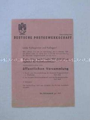 Einladung zu einer öffentlichen Versammlung der Deutschen Postgewerkschaft Kiel
