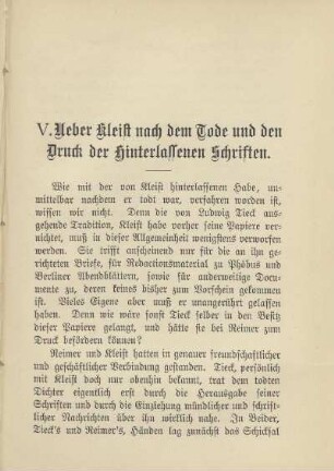 V. Ueber Kleist nach dem Tode und den Druck der hinterlassenen Schriften