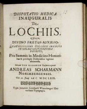 Disputatio Medica Inauguralis De Lochiis