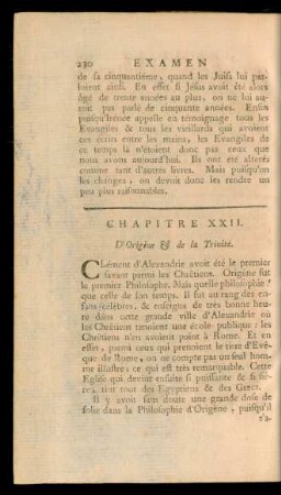Chapitre XXII. D'Origine & de la Trinité