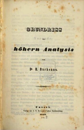 Grundriss der höhern Analysis