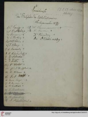 Verzeichnis der Mitglieder des Bibliothekvereins WS 1859/60 - SS 1865