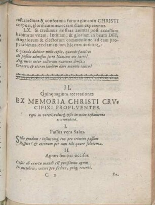 II. Quinquaginta recreationes Ex Memoria Christi Crvcifixi Proflventes.