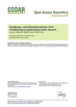 Handlungs- und Interaktionskrisen: Eine Annäherung in systematisierender Absicht