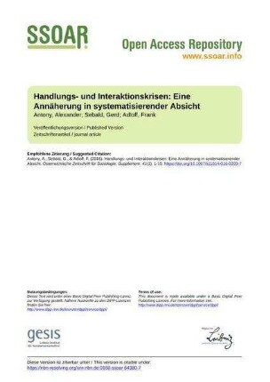 Handlungs- und Interaktionskrisen: Eine Annäherung in systematisierender Absicht