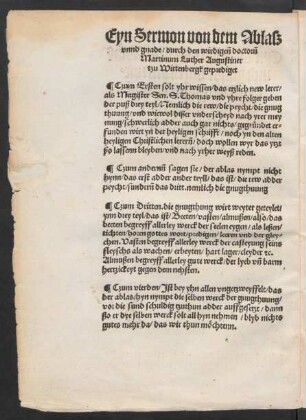 Eyn Sermon von dem Ablaß unnd gnade ...