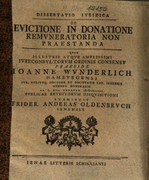 Dissertatio Ivridica De Evictione In Donatione Remvneratoria Non Praestanda