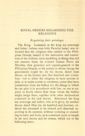 Royal orders regarding the religious