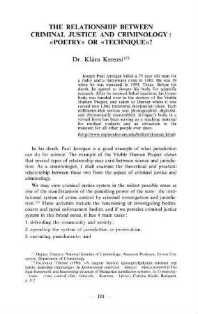 101-116, 7. The relationship between criminal justice and criminology: "poetry" or "technique"?