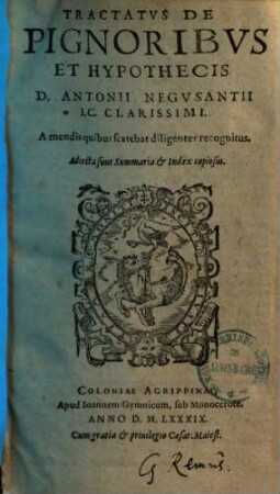 Tractatus de pignoribus et hypothecis