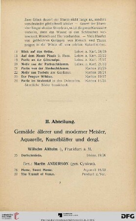 Gemälde älterer und moderner Meister, Aquarelle, Kunstblätter und dergl. (Nr. 25-252)