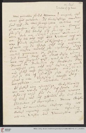 Korrespondenz Karl Immanuel Nitzsch / Carl Ullmann: Brief von Karl Immanuel Nitzsch an Carl Ullmann