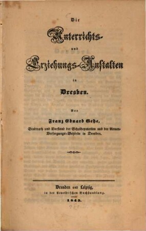 Die Unterrichts- und Erziehungs-Anstalten in Dresden
