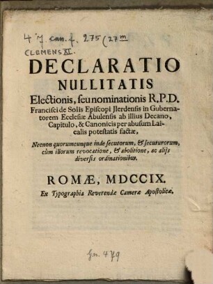 Declaratio nullitatis electionis Francisci de Solis episcopi