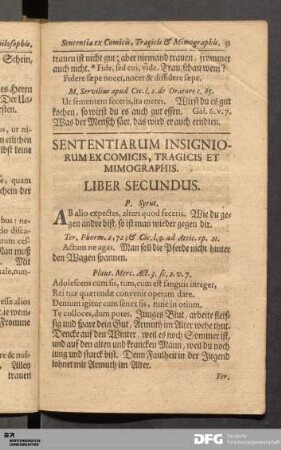 Sententiarum Insigniorum ex Comicis, Tragicis et Mimographis. Liber Secundus