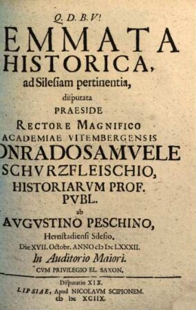Lemmata Historica, ad Silesiam pertinentia