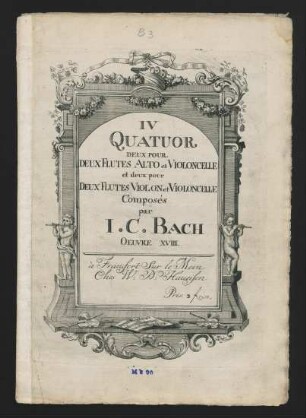 4 Quatuor, deux pour deux Flûtes, Alto et Violoncelle et deux pour deux Flûtes, Violon et Violoncelle