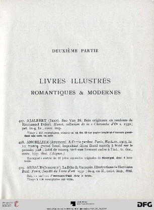 Deuxième partie. Livres illustrés romantiques & modernes (Nr. 417-626)