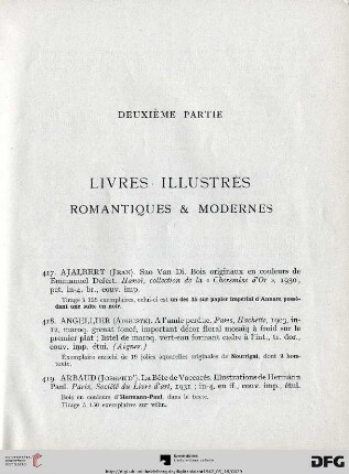 Deuxième partie. Livres illustrés romantiques & modernes (Nr. 417-626)