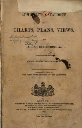 Admiralty catalogue of charts, plans, views and sailing directions, &c.