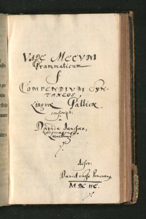 [Handschriftliche Abschrift des "Vade Mecum Grammaticum"]