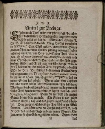 Antrit zur Predigt; Textus; Eingang; Erklärung.